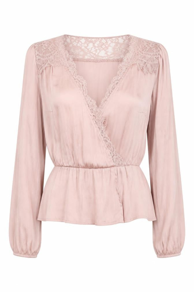 H&M Women's Pink Lace Wrap Blouse, Size 8, Elegant Style