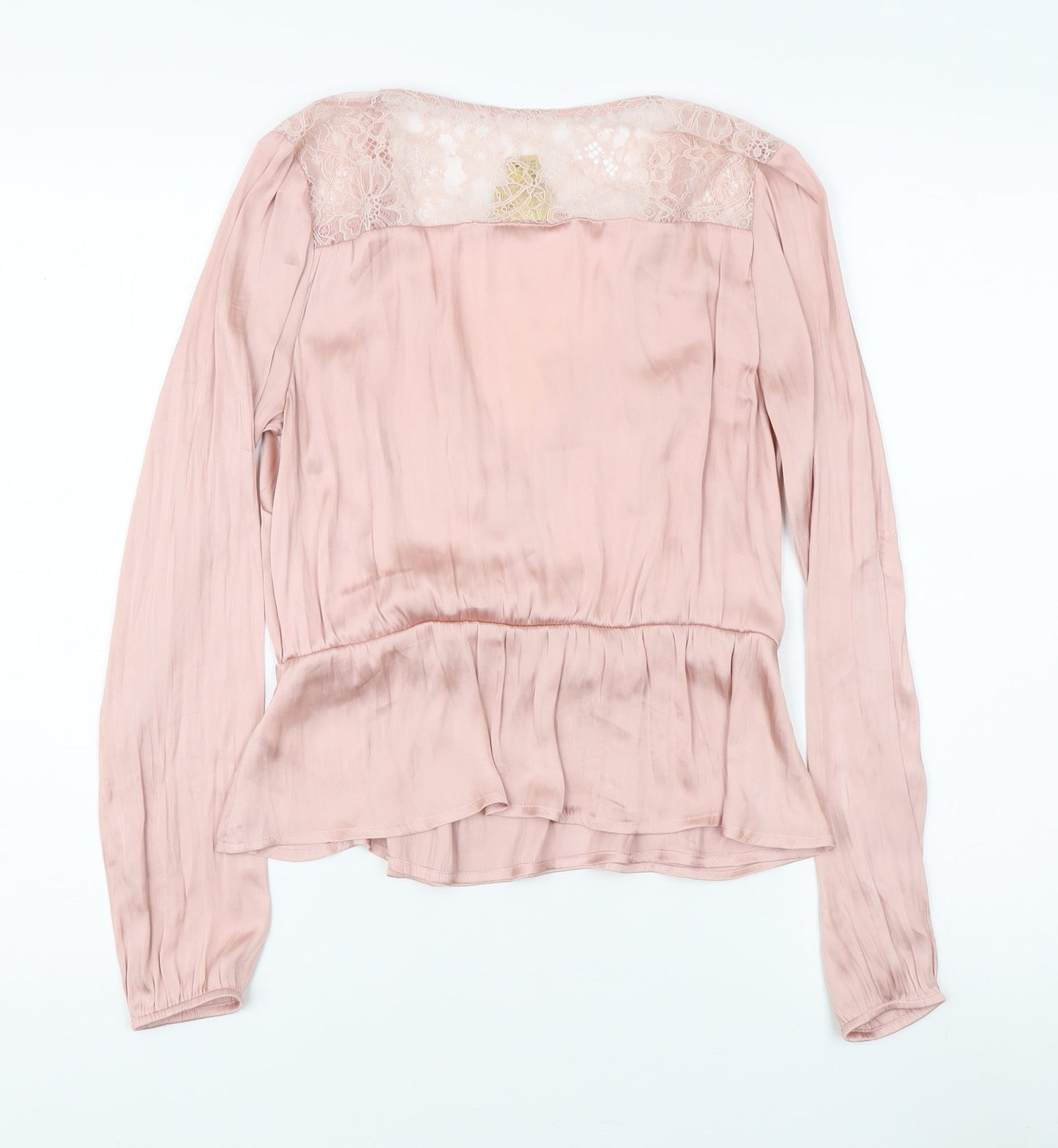 H&M Women's Pink Lace Wrap Blouse, Size 8, Elegant Style