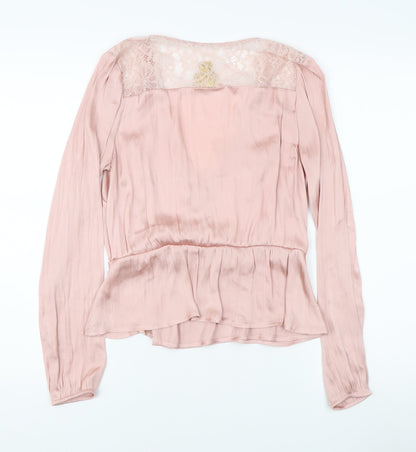 H&M Women's Pink Lace Wrap Blouse, Size 8, Elegant Style