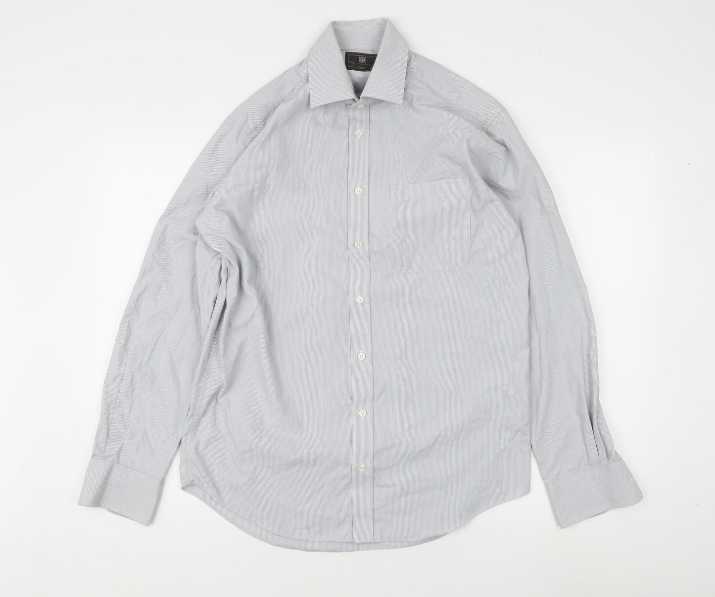 Marks and Spencer Men's Grey Striped Dress Shirt 15 Regular Fit