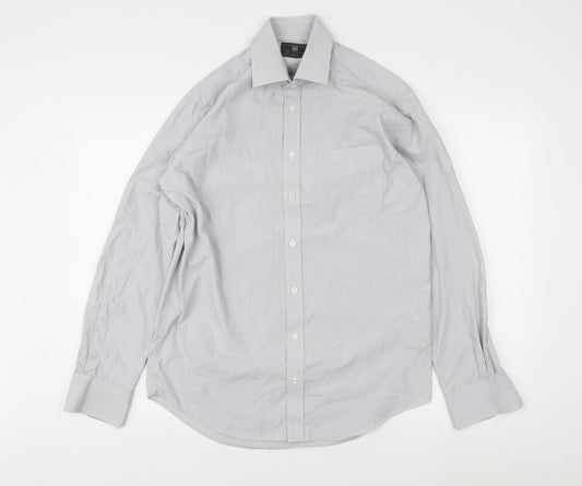 Marks and Spencer Men's Grey Striped Dress Shirt 15 Regular Fit