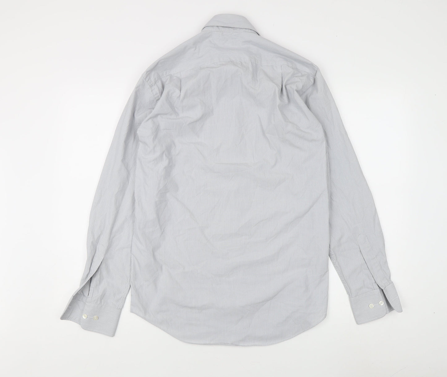 Marks and Spencer Men's Grey Striped Dress Shirt 15 Regular Fit