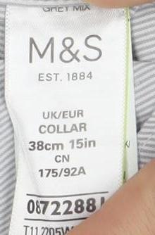 Marks and Spencer Men's Grey Striped Dress Shirt 15 Regular Fit