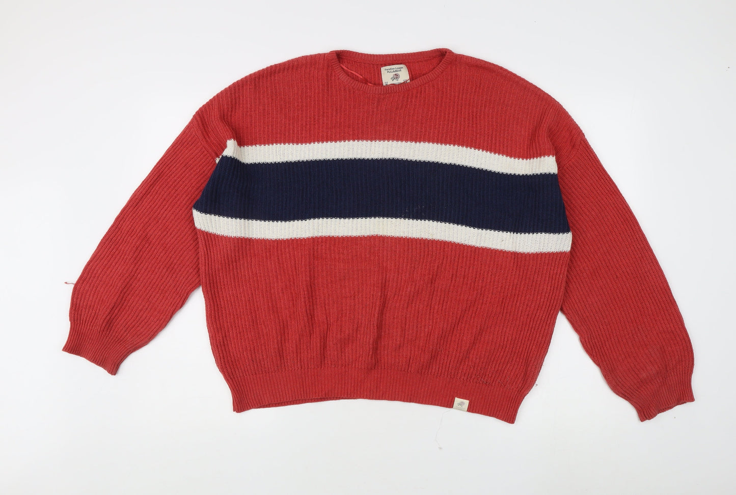 Pull&Bear Women's Red Striped Pullover Jumper M