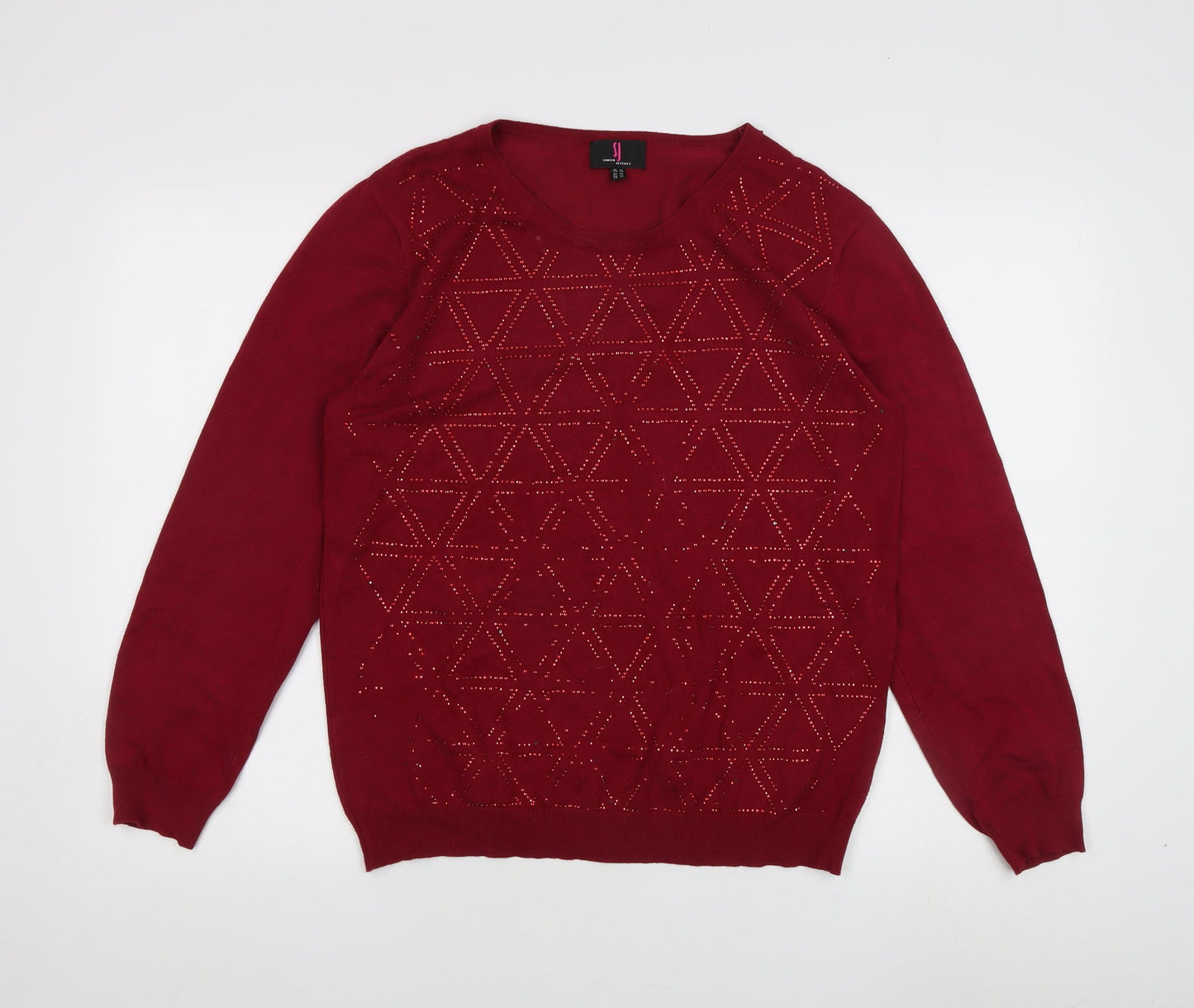 Simon Jeffrey Women's Red XL Geometric Knit Pullover