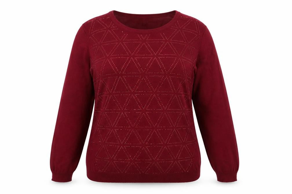 Simon Jeffrey Women's Red XL Geometric Knit Pullover