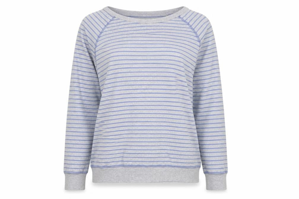 Hush Women's Grey Blue Striped Long Sleeve Boat Neck Top