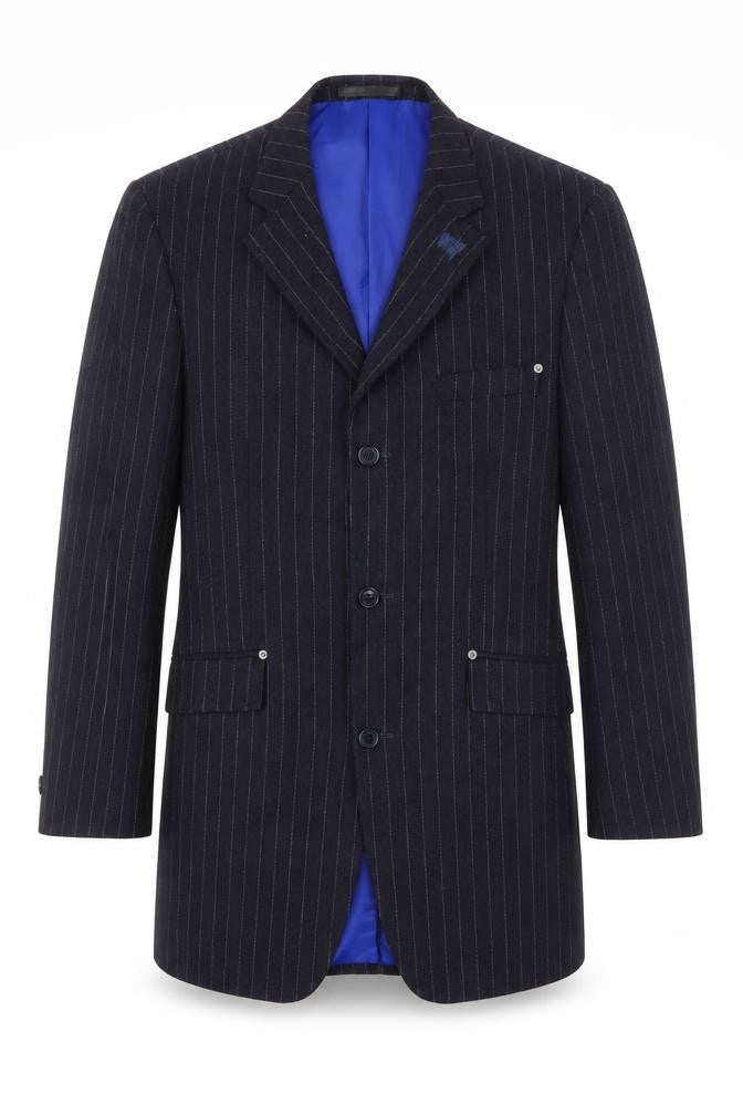 Parkes Men's Navy Striped Blazer, L, Long Formal Jacket
