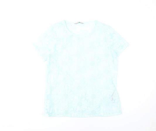 Marks and Spencer Women's Blue Floral T-Shirt, Size 10