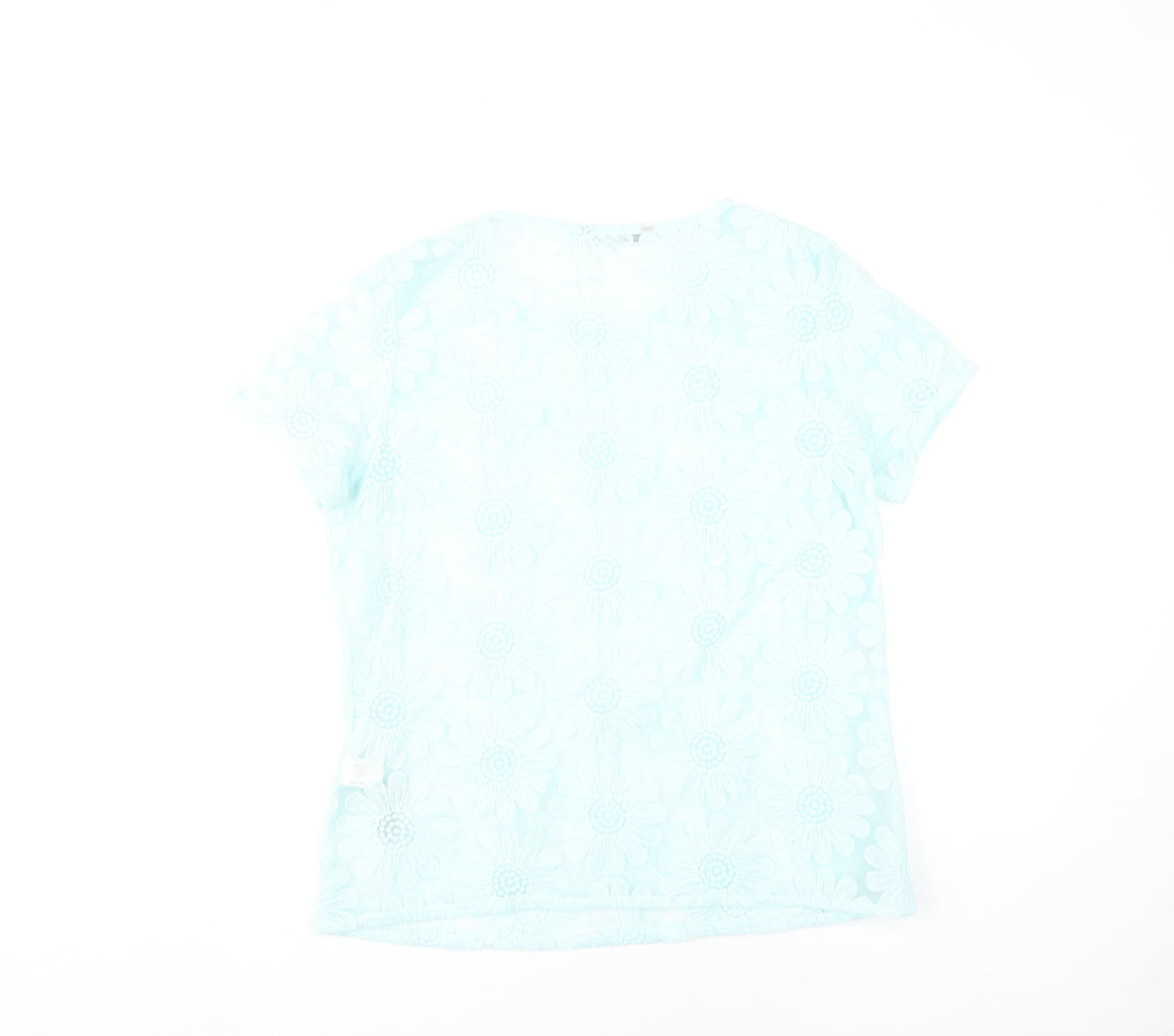 Marks and Spencer Women's Blue Floral T-Shirt, Size 10