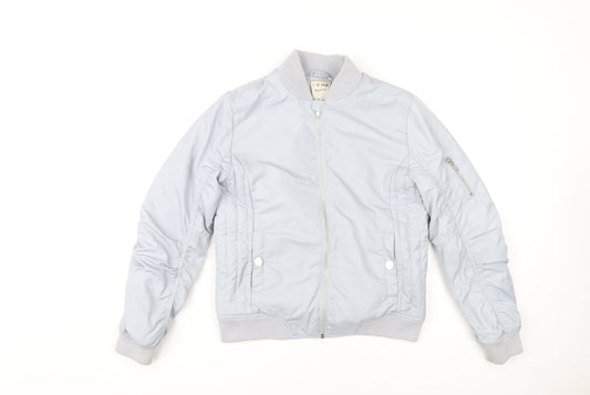 Next Girls Grey Bomber Jacket Size 158 Zipped Pockets