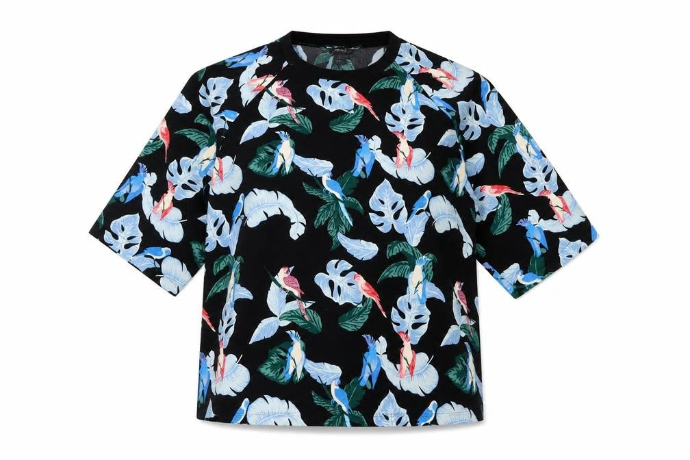 Monki Women's Black Tropical Print T-Shirt, S