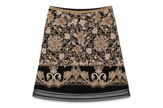 VILA Women's Black A-Line Floral Embroidered Skirt L