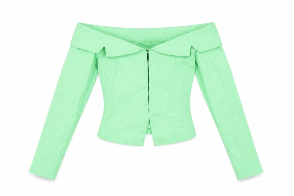Zara Women's Green Cropped Blouse, S, Off Shoulder