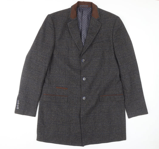 Broadstone Bros Men's Grey L Check Overcoat, Size L
