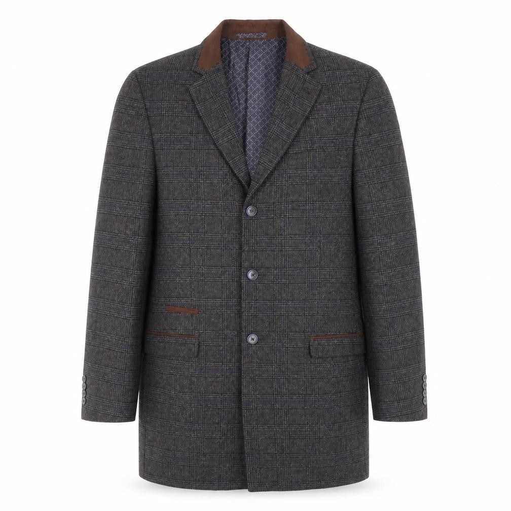 Broadstone Bros Men's Grey L Check Overcoat, Size L