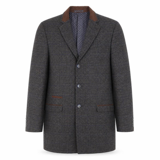 Broadstone Bros Men's Grey L Check Overcoat, Size L