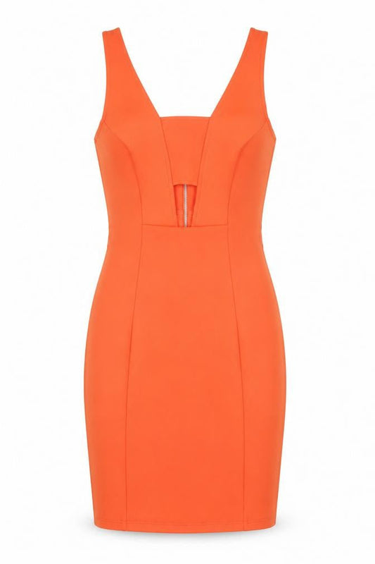 Front view of Topshop Orange Bodycon Mini Dress -, size 8, Party Wear