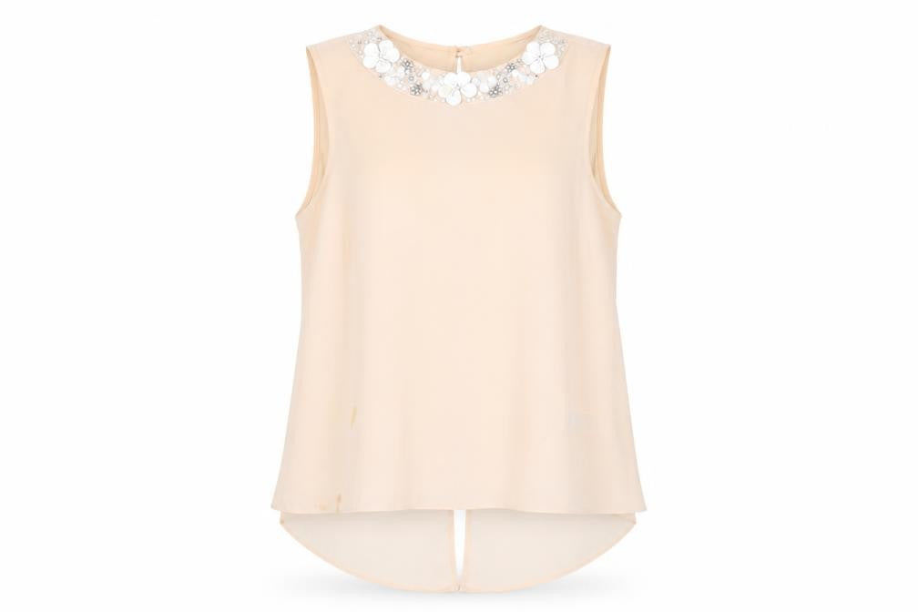 New Look Women's Beige Beaded Sleeveless Blouse 12