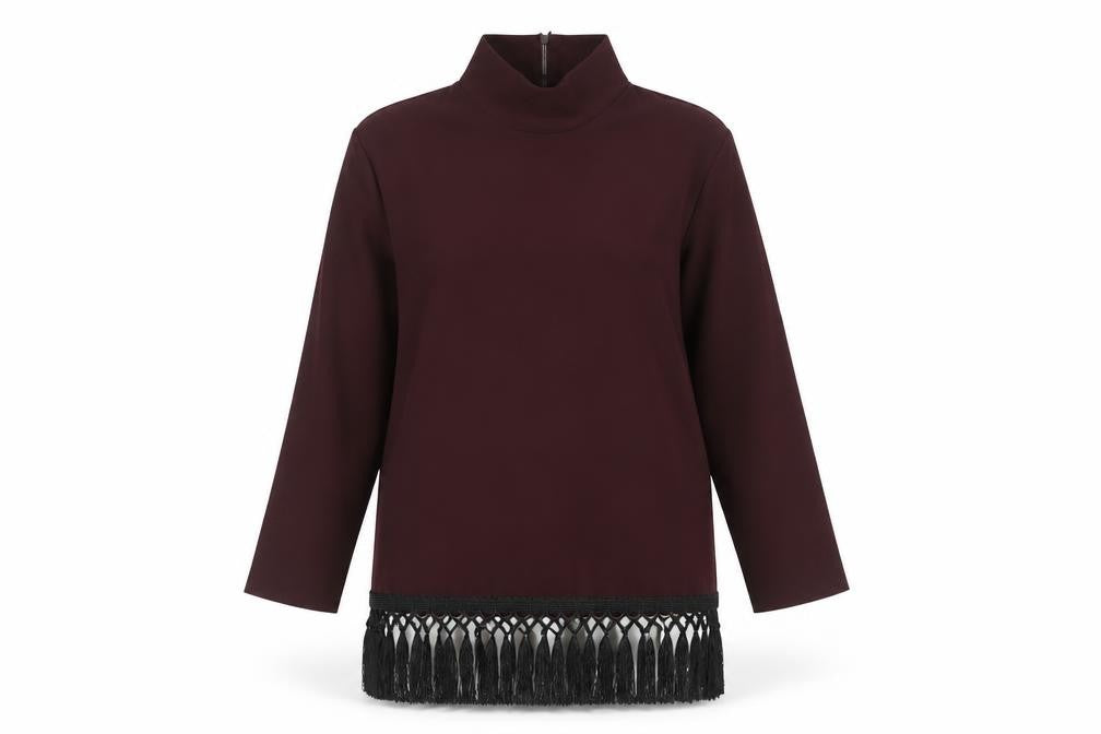 Zara Women's Red Fringe Blouse High Neck Size 12