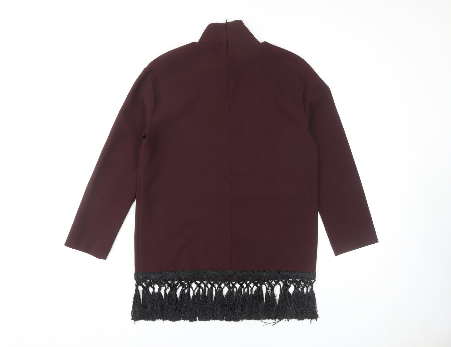 Zara Women's Red Fringe Blouse High Neck Size 12