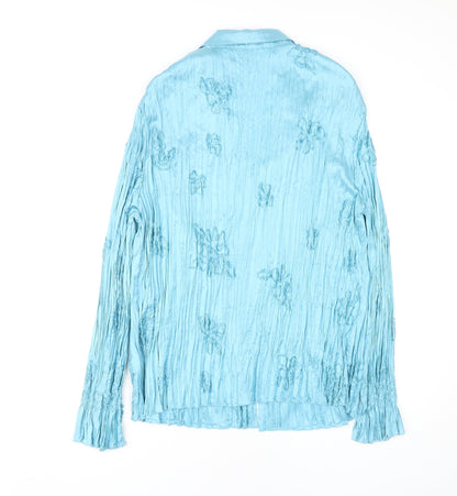 ELVI Women's Blue Long Sleeve Embroidered Blouse