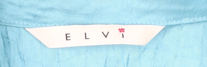 Elvi Women's Blue Long Sleeve Embroidered Blouse