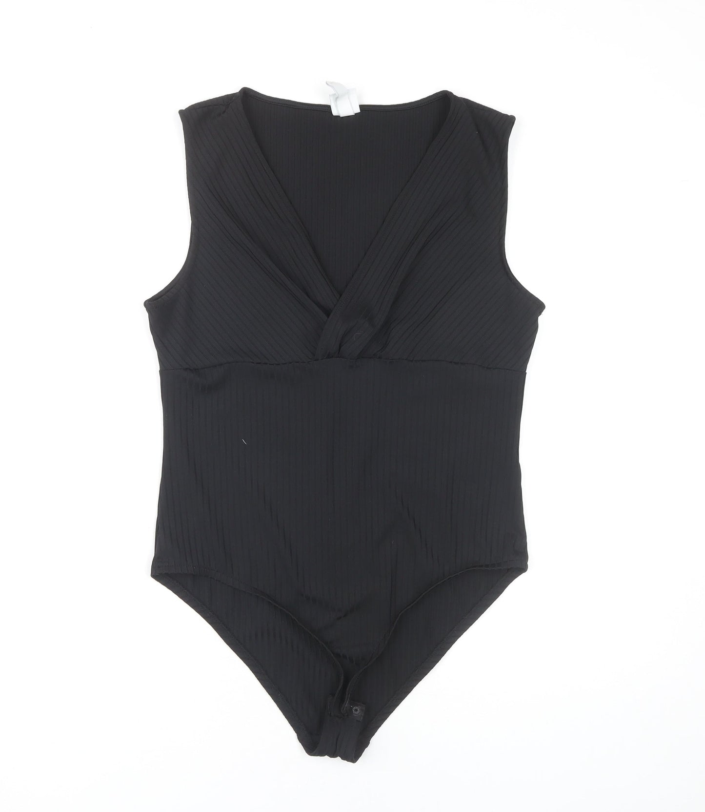 H&M Women's Black Bodysuit, Size L, V-Neck, Casual