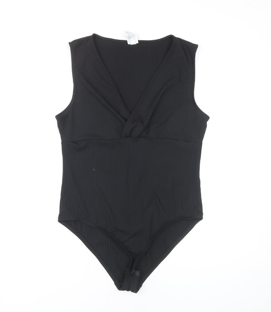 H&M Women's Black Bodysuit, Size L, V-Neck, Casual