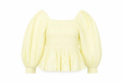 Front view of River Island Yellow Off-Shoulder Balloon Sleeve Top