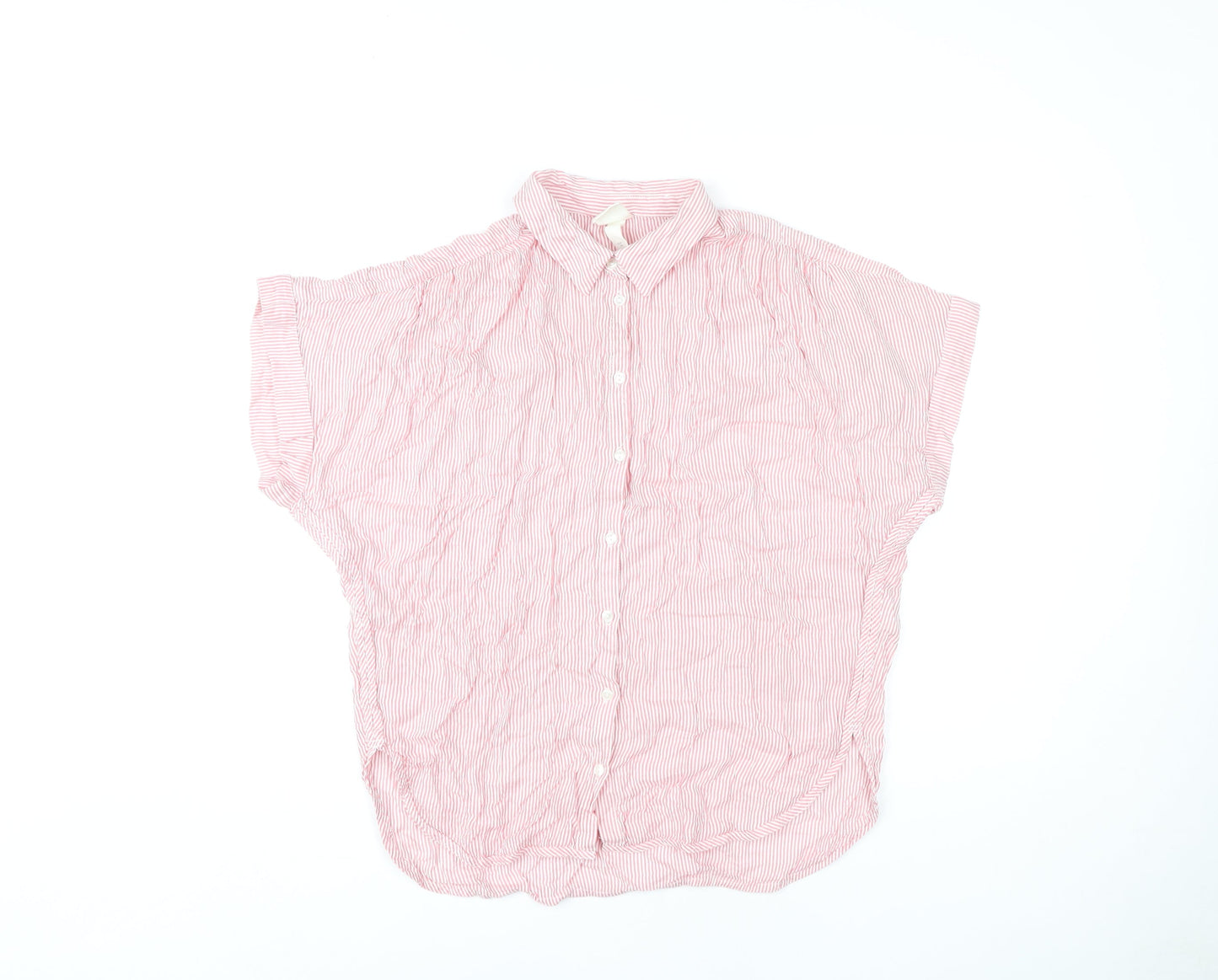 H&M Women's Red Striped Button-Up Shirt Size 6