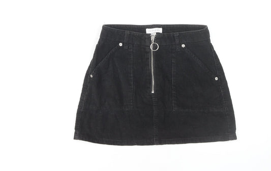 Topshop Petite Black Corduroy A-Line Skirt, Size 6