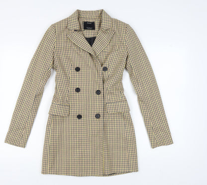 Bershka Women's Beige Check Double-Breasted Blazer XS