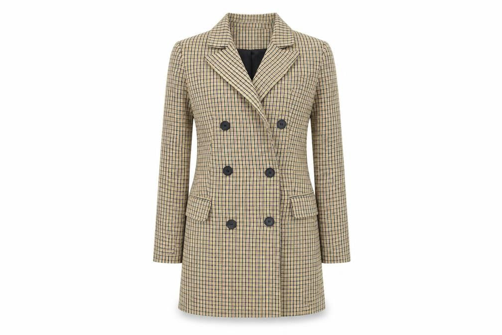 Bershka Women's Beige Check Double-Breasted Blazer XS