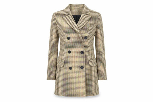Bershka Women's Beige Check Double-Breasted Blazer XS