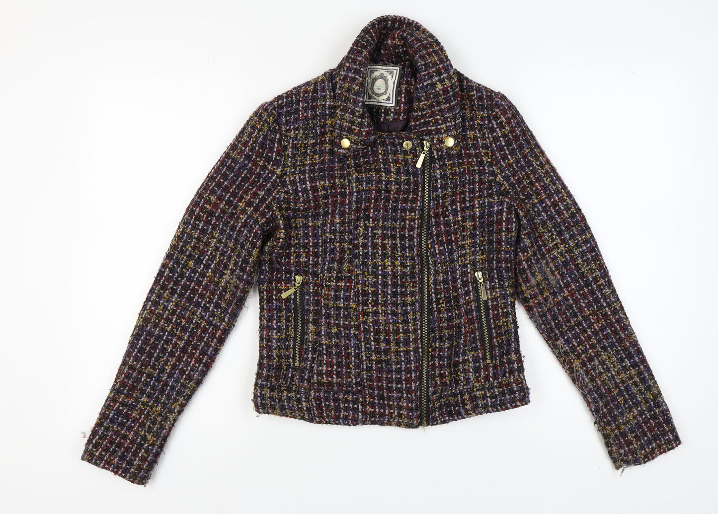 New Look Women's Multicoloured Tweed Biker Jacket Size 10