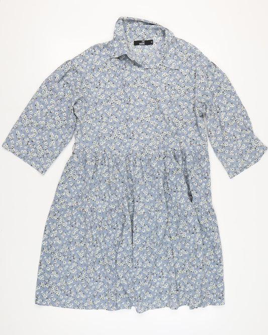 Love Sunshine Women's Blue Floral Shirt Dress