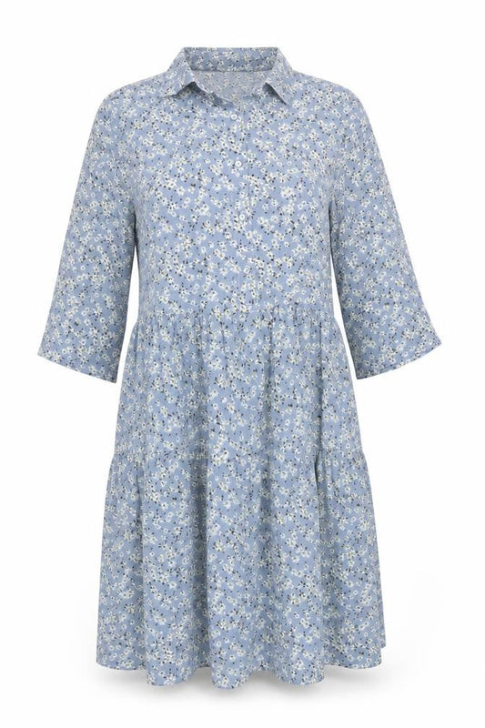 Love Sunshine Women's Blue Floral Shirt Dress