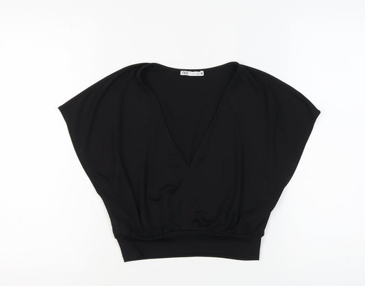 Zara Women's Black V-Neck Top, Size S, Stylish Essential