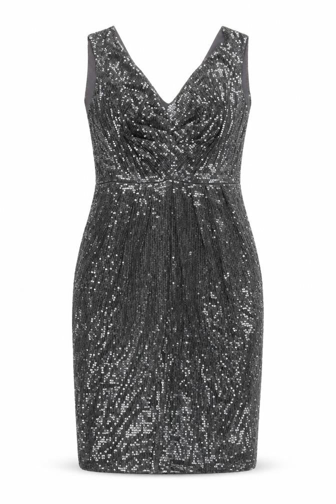 Monsoon Women's Silver Sequin Sheath Dress Size 16
