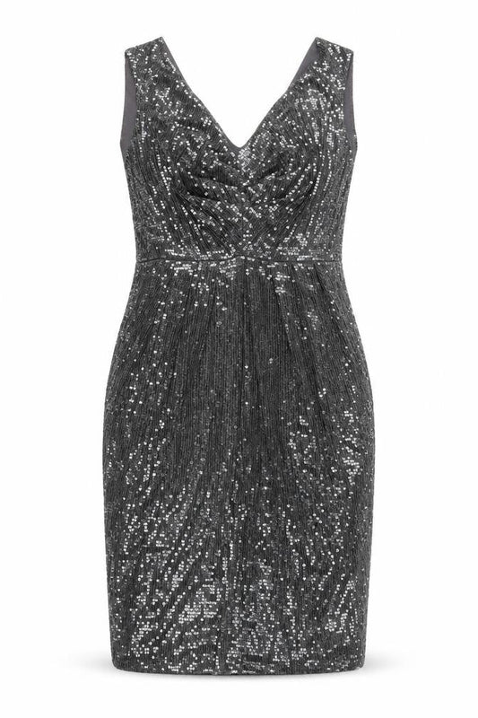 Monsoon Women's Silver Sequin Sheath Dress Size 16