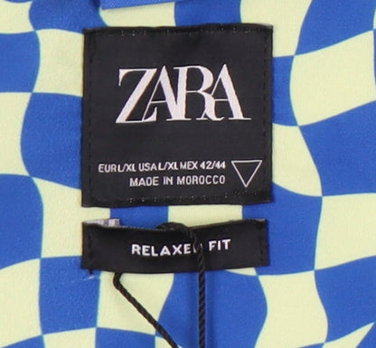 Zara Women's Blue Geometric XL Button-Up Shirt