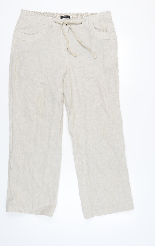 M&Co Women's Beige Trousers Size 16 Linen Blend