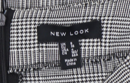 New Look Women's Check Pencil Skirt, Size 8, Black Grey