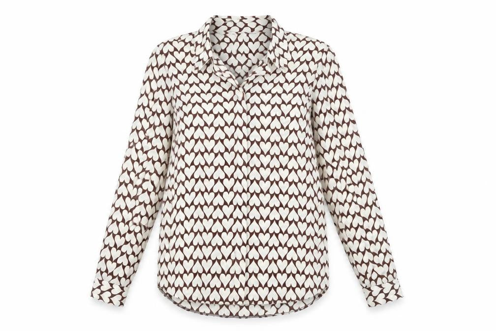 New Look Women's Brown Geometric Button-Up Shirt, Size 6