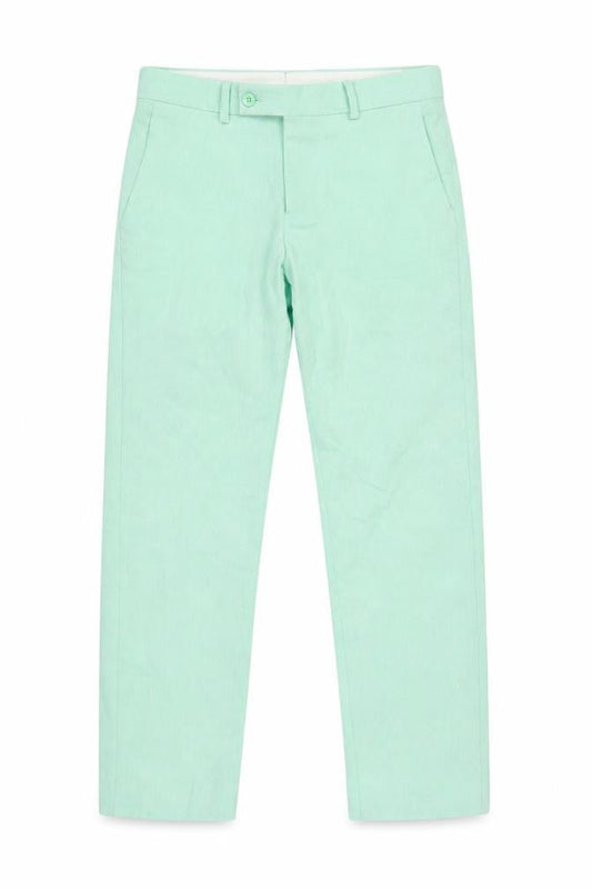 Front view of boohooMAN Men's Green Chino Trousers, size 28
