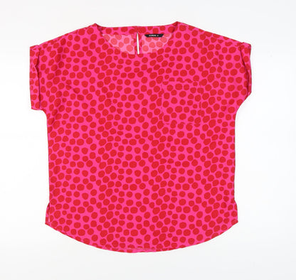 Additional front view of Roman Women's Pink Polka Dot Blouse, size 14