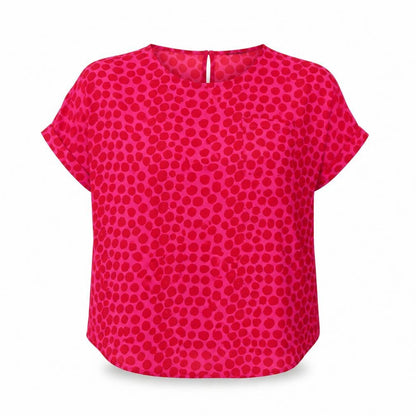 Front view of Roman Women's Pink Polka Dot Blouse, size 14