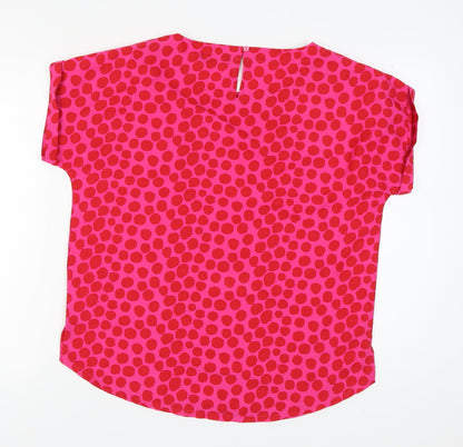 Back view of Roman Women's Pink Polka Dot Blouse, size 14