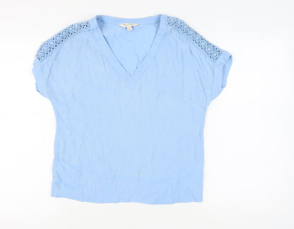 Additional front view of Miss Selfridge Women's Blue V-Neck Short Sleeve Top